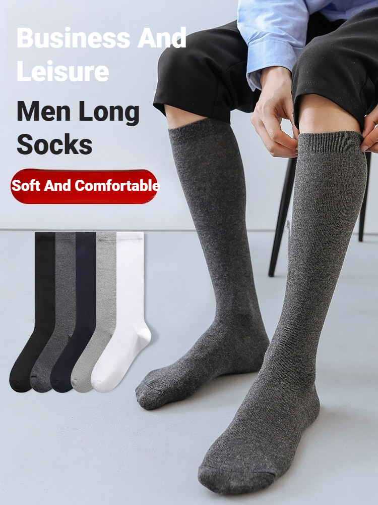Sock Garter Men - ถุงเท้าผู้ชายสีพื้นยาวถึงเข่า 1 คู่ ถุงเท้าทางการเนื้อนุ่ม ยืดหยุ่น สำหรับสุภาพบุรุษ