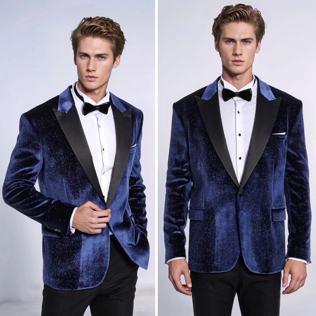 Men Formal Wear Modern - ชุดสูทผู้ชายสมัยใหม่ สีน้ำเงินกำมะหยี่ สำหรับงานแต่งงาน งานเลี้ยง งานพรอม ชุดทักซิโด้